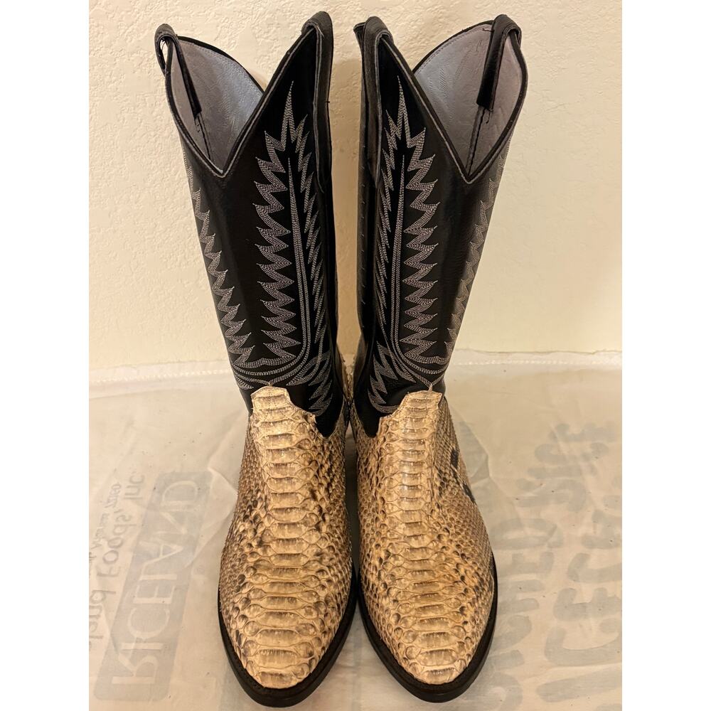 Handcrafted Mexico Size 9.5 Exotic Python Western… - image 10